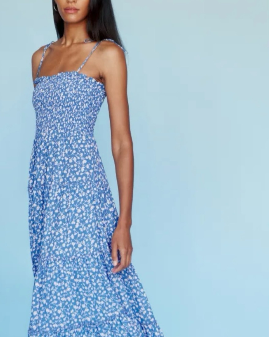 reformation blue floral dress floral-print Midi | This Reformation dress features a front tie fastening and a concealed rear hook and zip fastening Reformation Casual Dress | M