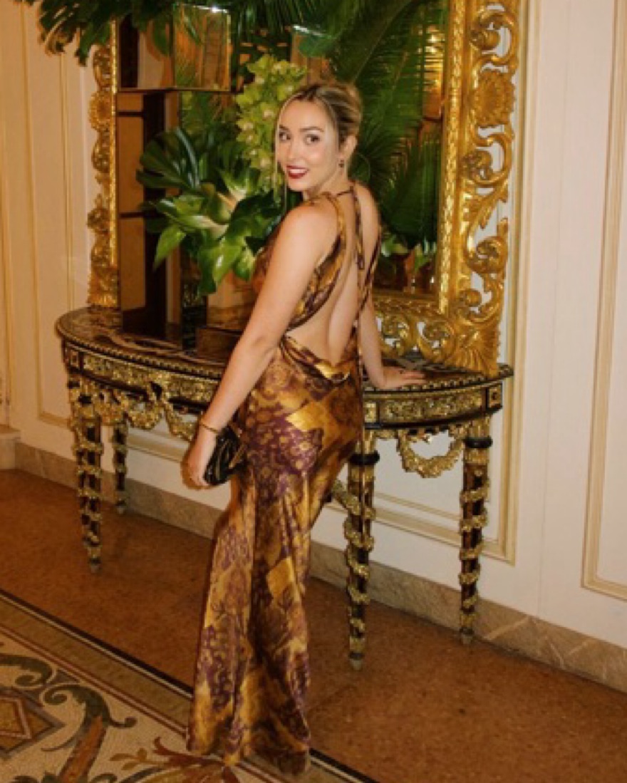gold cowl back dress Cowl-Neck Long Prom Dress with Drape Back Rose Gold / Small main image 0