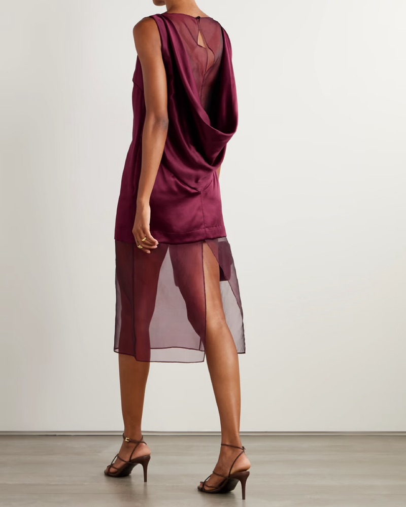 burgundy satin dress midi Magical Moment Cowl Neck Satin Midi Dress – VICI main image 1