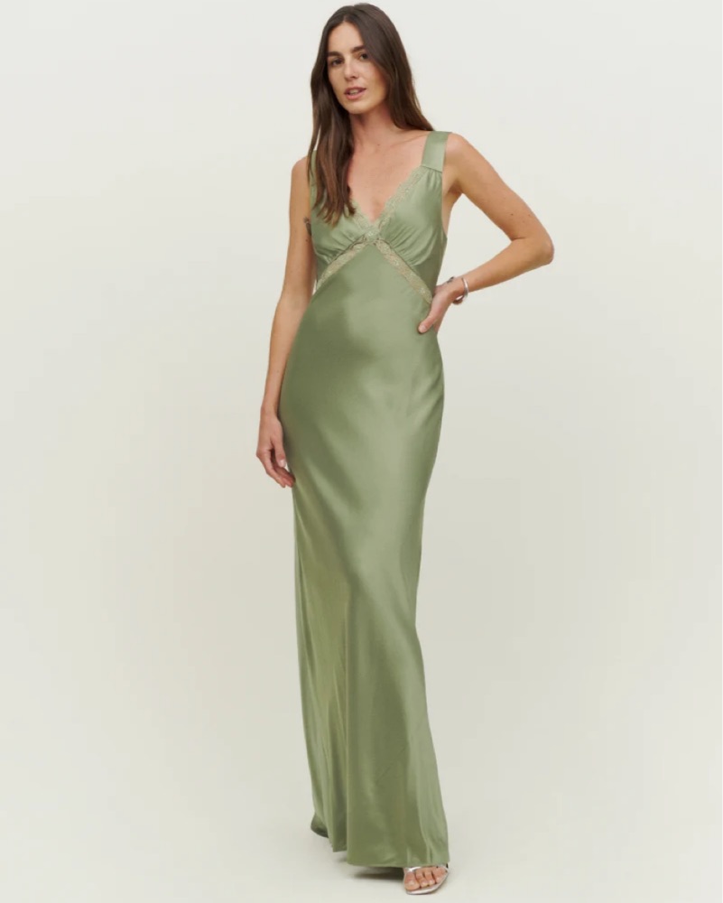 reformation chania silk dress dupe Reformation Chania Green Silk Dress by Reformation