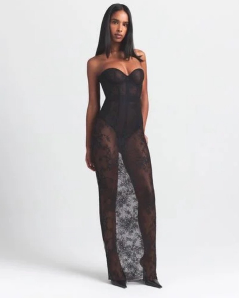 black lace skims dress FITS EVERYBODY LACE LONG SLIP DRESS | ONYX