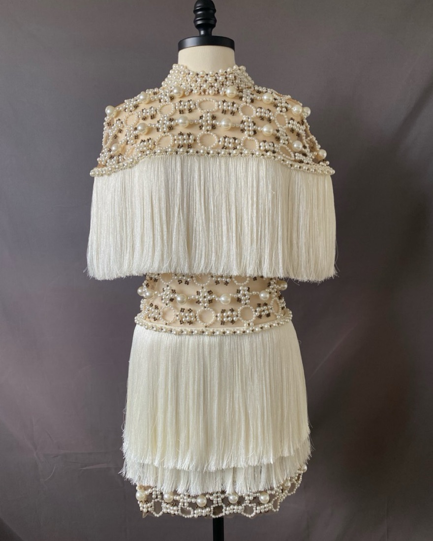 patbo hand beaded dress Pearl-Beaded Cocktail Dress IVORY / 8