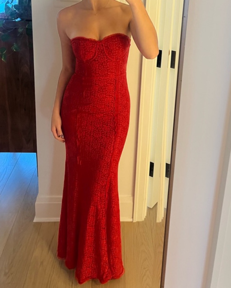 majorelle red dress Majorelle Red Lace Gown by Majorelle
