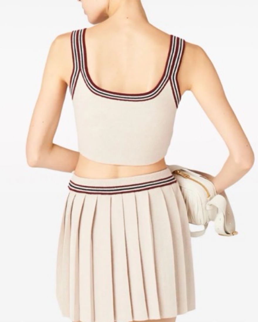 Miu Miu stripe-trim cashmere cropped top by Miu Miu - Pickle