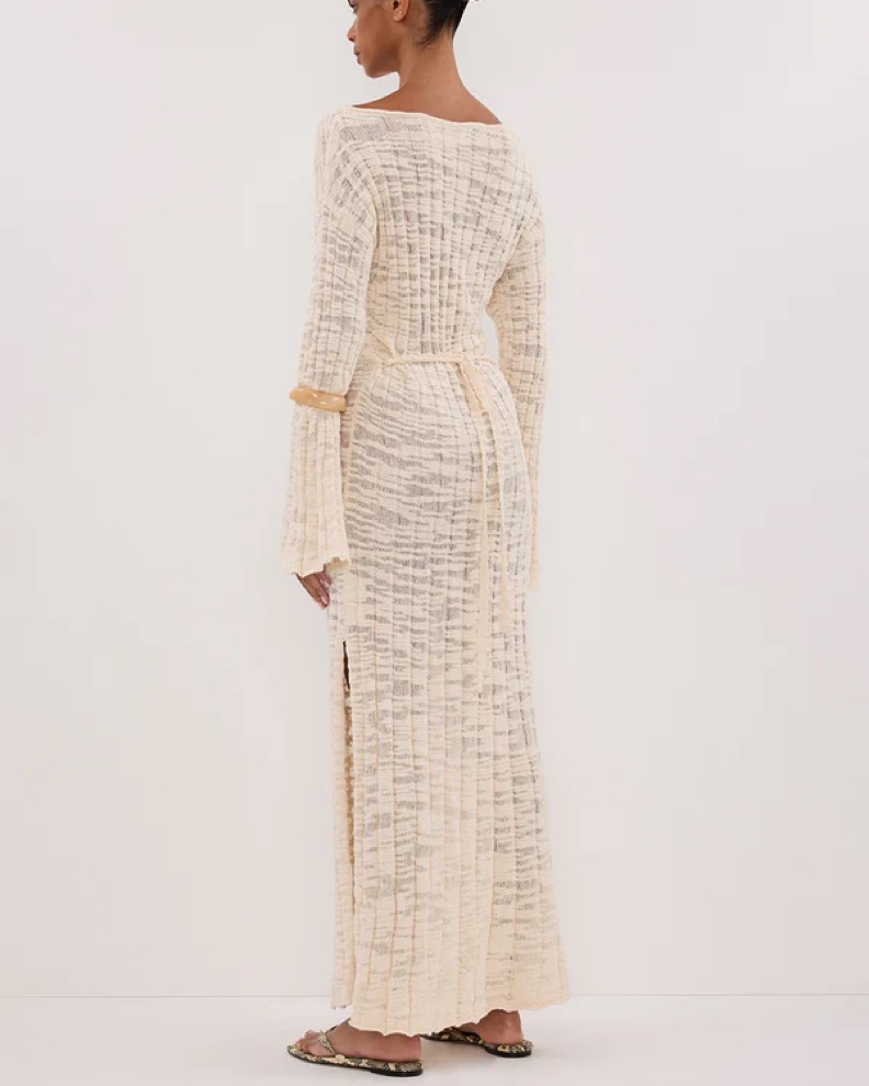 dissh formal dresses Lacy Sleeveless Linen Midi Dress in Cocoa By DISSH