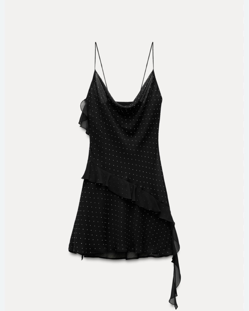 Zara Black Ruffle Rhinestone Mini Dress by Zara - Pickle