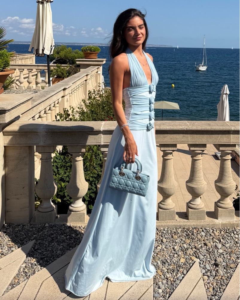 baby blue halter dress Jasmine Halter Maxi Dress, in Baby Blue Luxe Satin, Size: Small | Show Me Your Mumu main image 1