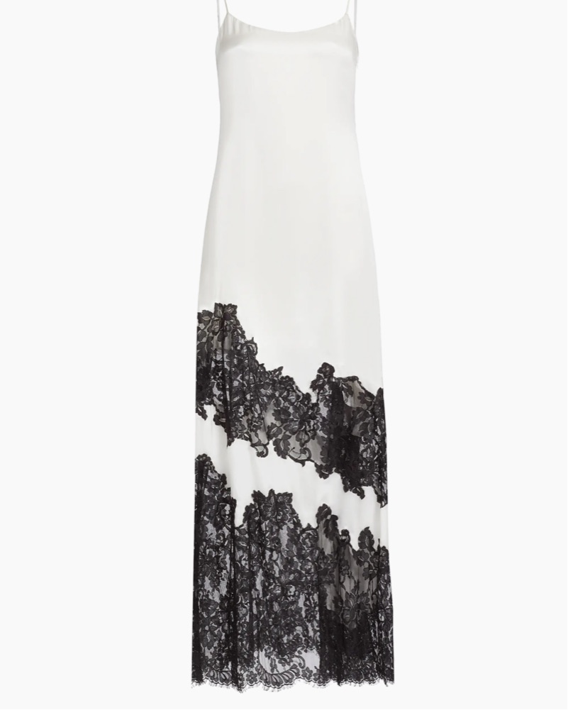 white lace dress with black trim White Satin Mini Dress Black Lace Sleeves
