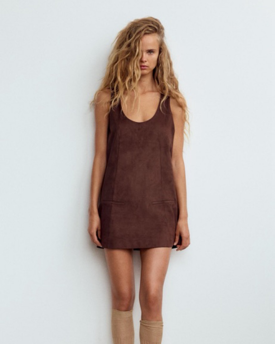 brown high neck maxi dress Downtown Broadway Faux Suede Mini Dress In Brown – Impressions Online  Boutique main image 0