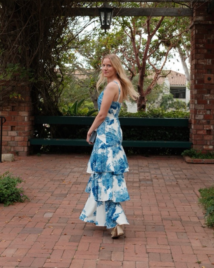 Mestiza NY Blue & White Torero Gown by Mestiza New York - Pickle