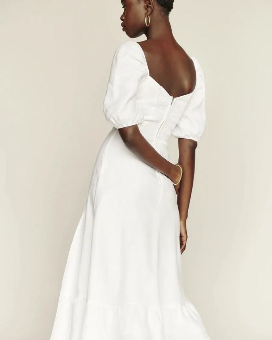 White Puff Sleeve Reformation Dress by Reformation - Pickle