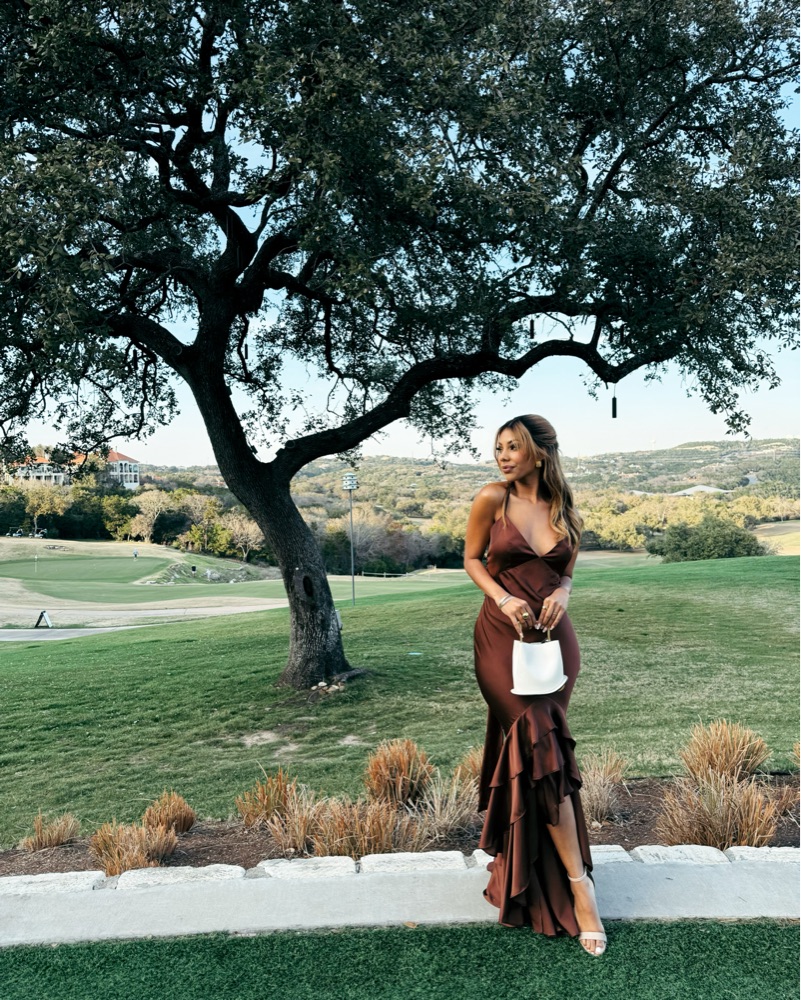 lovers and friends brown dress Lovers and Friends Sabrina Gown in Espresso Brown