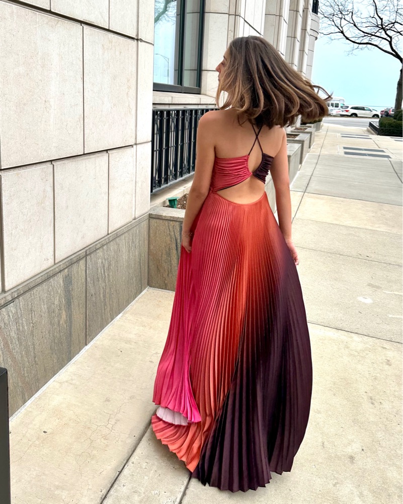 ALC Ariya Pleated Open-Back Maxi Dress by ALC - Pickle