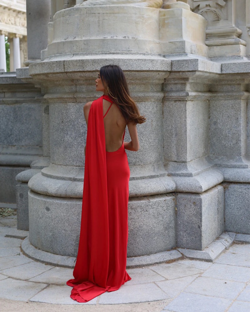 red dress with low back Kaoa Red Low Back Dress W Cape by KAOA