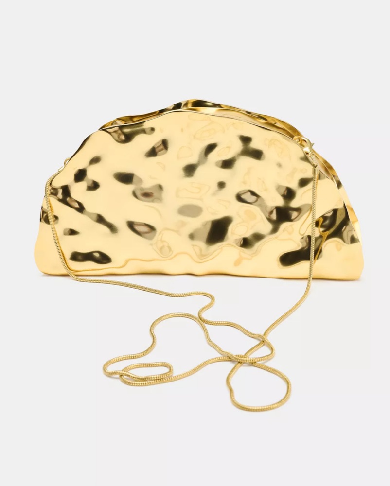 Zara Gold Metallic Hard Clutch by Zara - Pickle