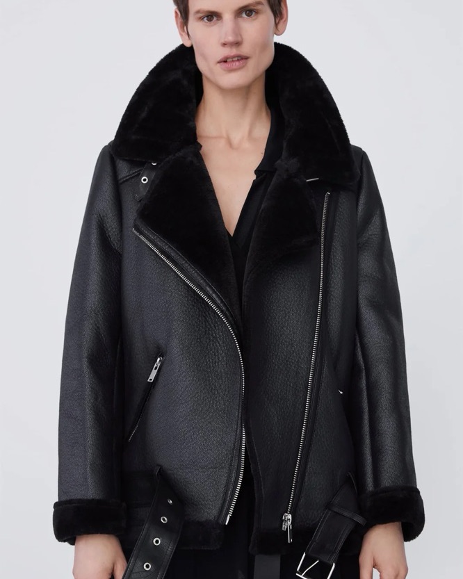 Black Zara Leather Fur Jacket | Pickle