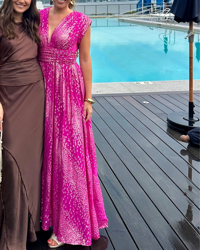 hot pink simple prom dress Hot Pink Sequin Scoop Neck Lace-Up Long Prom Dress with Slit – Modsele main image 1