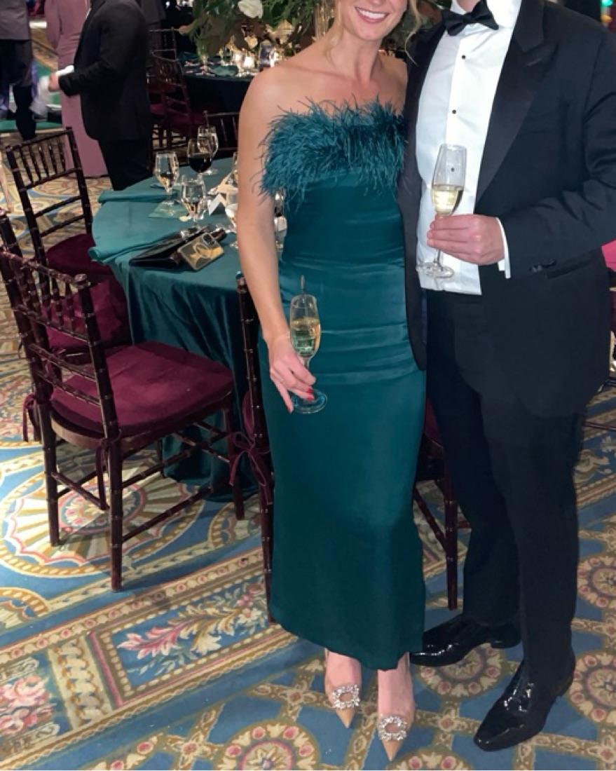zara green dress with feathers Zara Green Floral Print Open Back Midi Dress (Removable Feather Cuff  included) main image 1