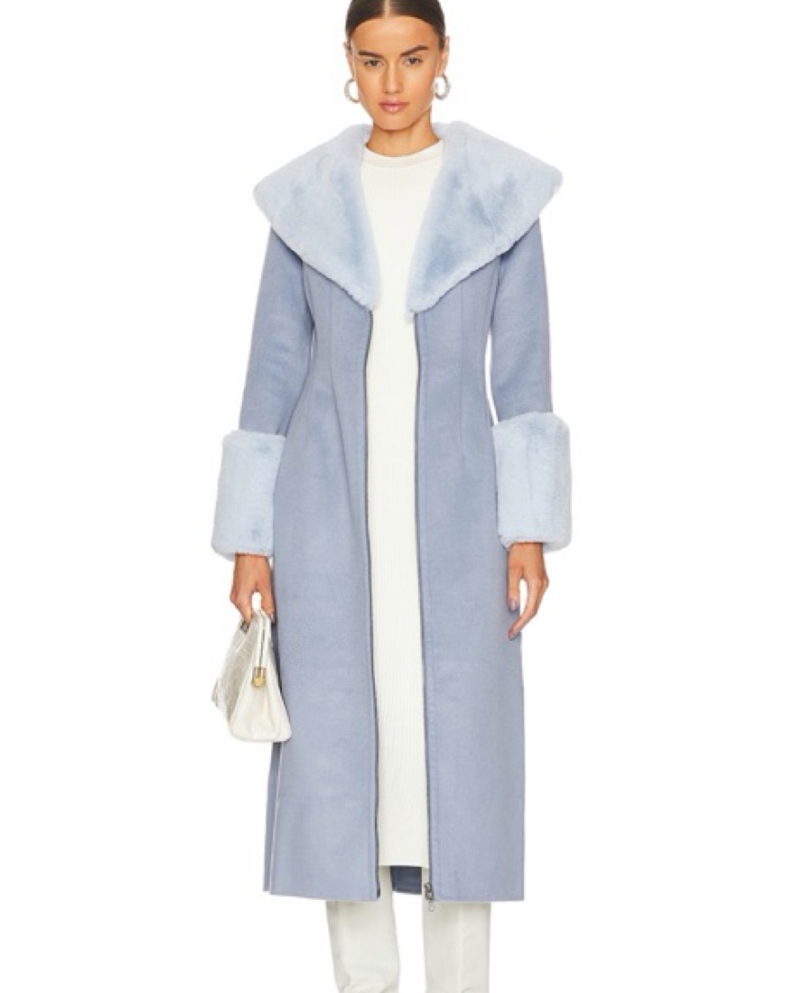 grin ラフウェザー　スクエアコート スモークブルー LPA giovana Coat - Blue Faux Fur Trim by LPA - Pickle