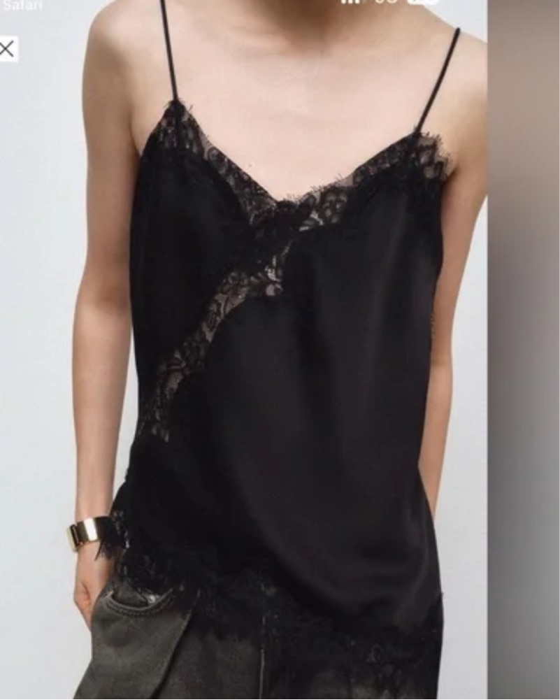 Viral Zara Black Lace Top Silk Satin by Zara - Pickle