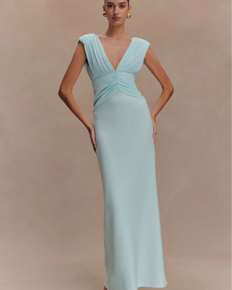 meshki blue dress - Suki Knit Maxi With Flowers - Light tie affairs Meshki - Nicole Embellished Cut