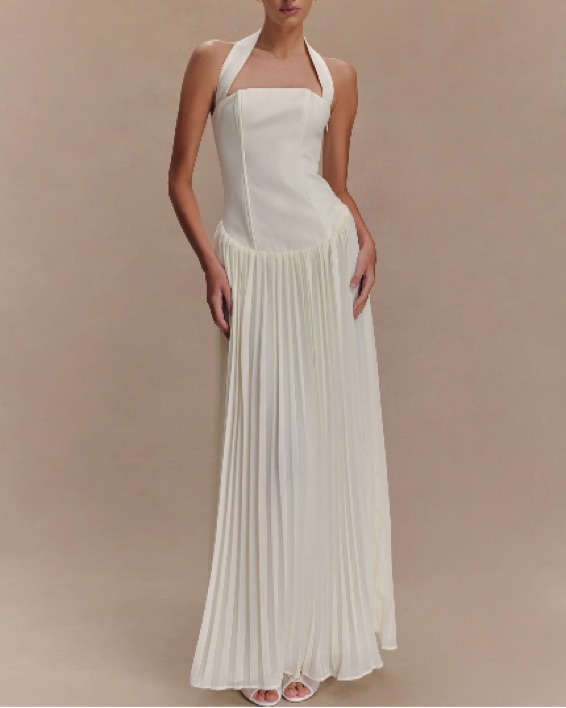 Stacie Pleated Halter Dress | Pickle