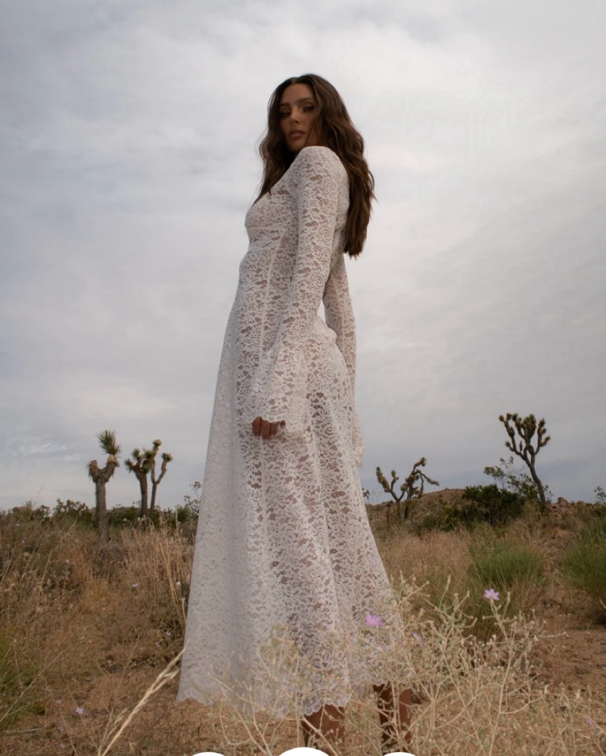 knee length dresses for ladies Boho High Waist Lace Cover Up Maxi Dress White / One Size main image 0