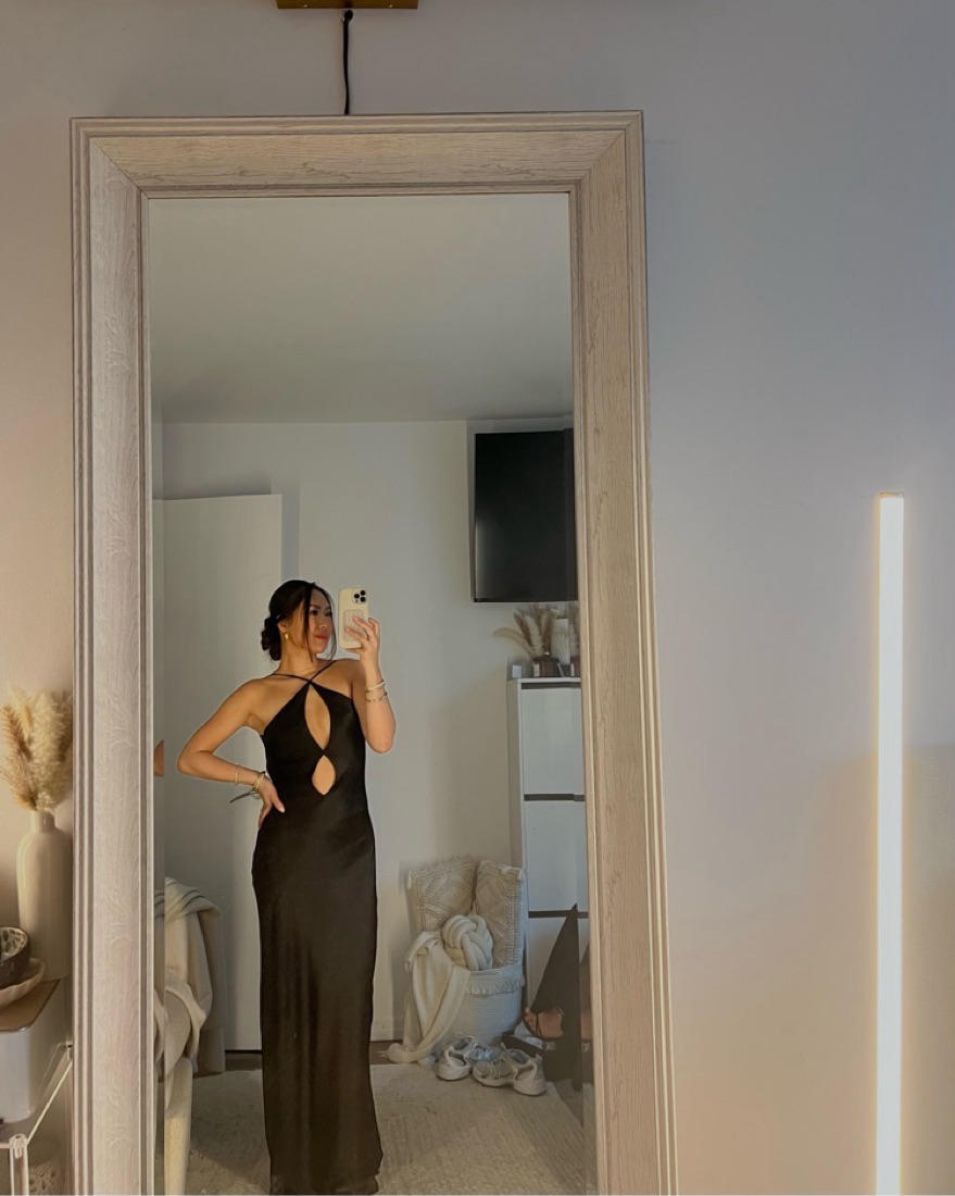 meshki lucia satin cut out maxi dress Lucia Satin Cut Out Maxi Dress - Black