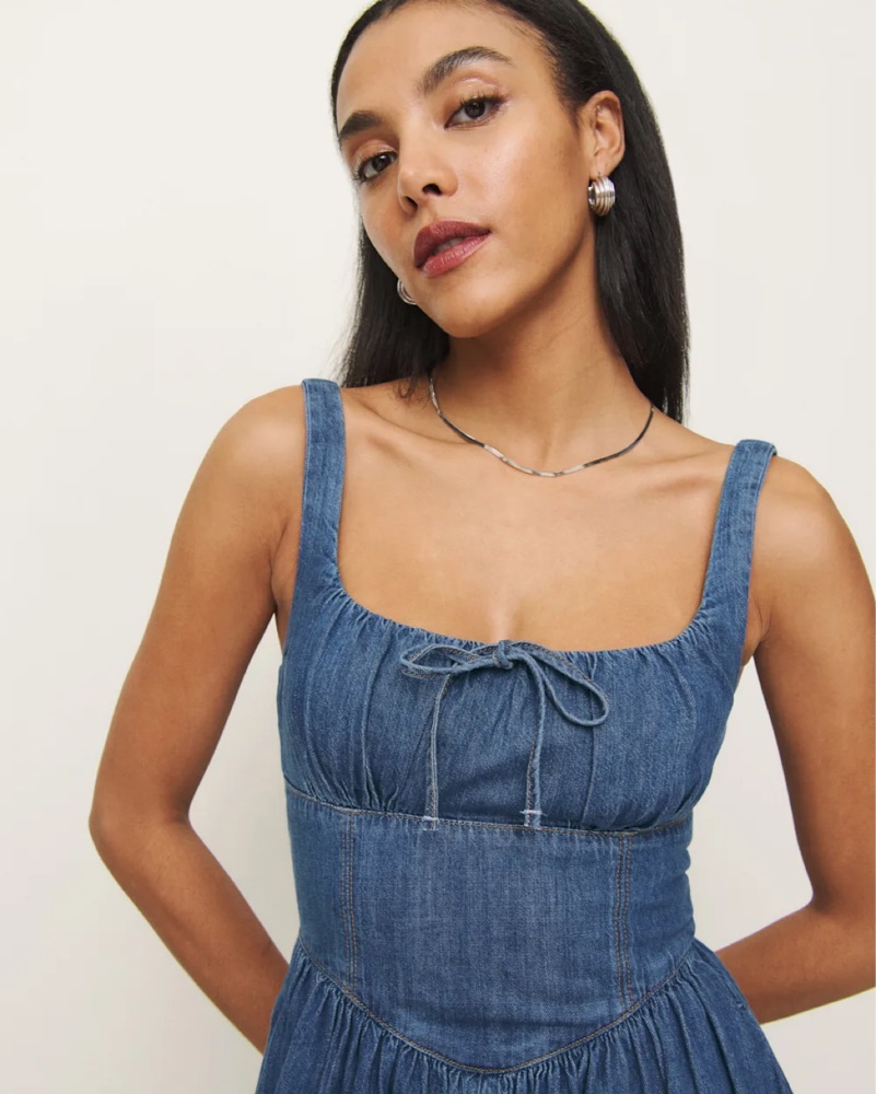 reformation balia denim midi dress Reformation Balia Denim Midi Dress