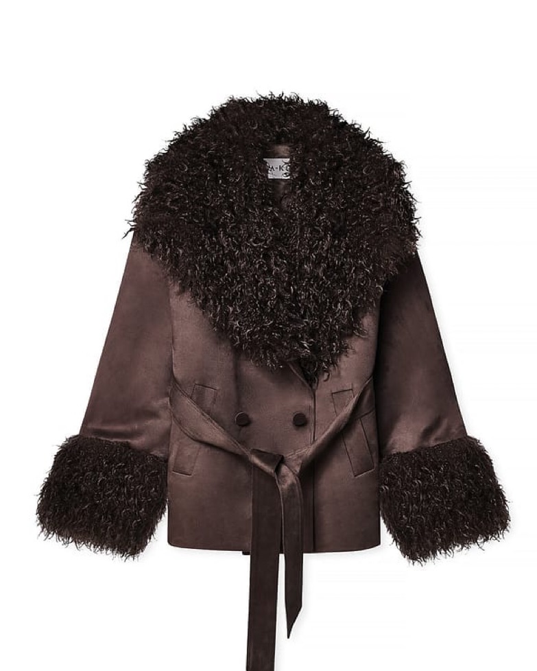 NA-KD Faux Fur Detail Bonded Jacket by Charlotte Simone - Pickle