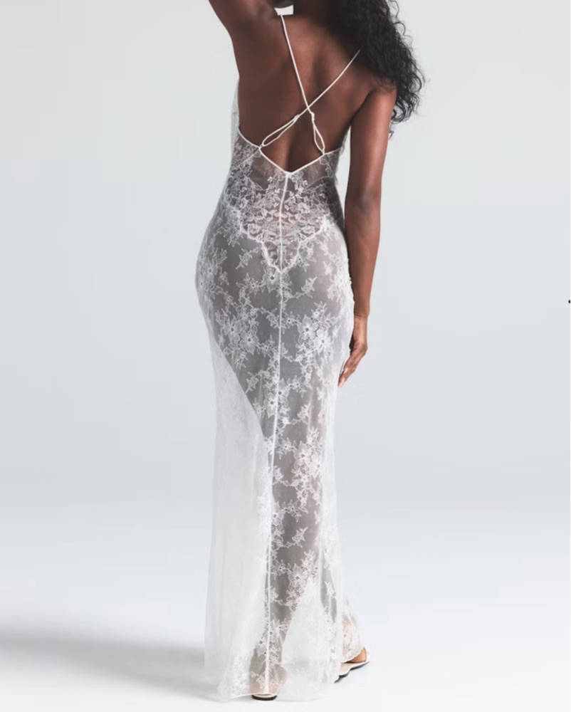 Skims Lace Low Back Maxi Dress by Skims - Pickle