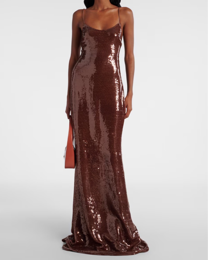 mytheresa brown dress Linen midi dress in brown - SIR