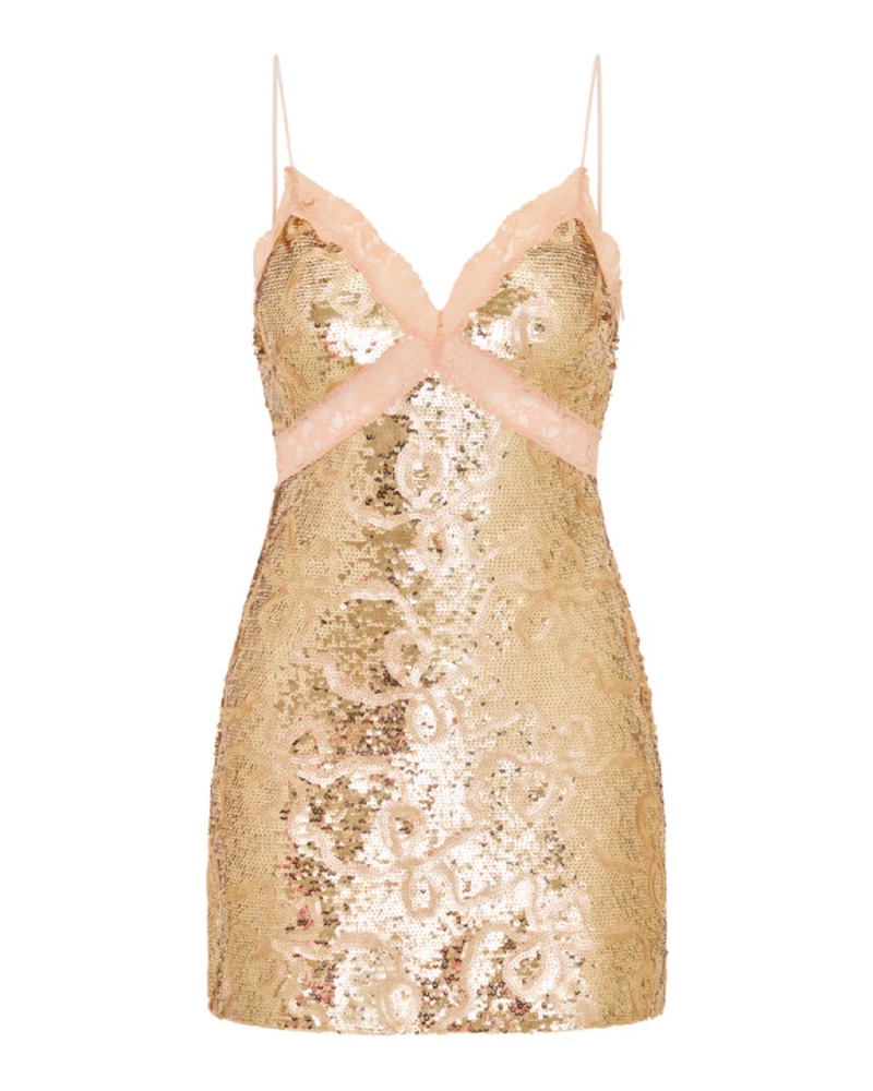 gold fringe taylor swift dress Peony Rice STYLE: KELLY Gold Pailette Slip Dress S / Gold main image 1