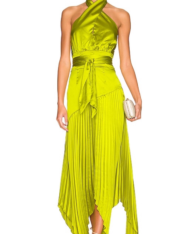 amur green dress Mimi flare silhouette Specialist dry clean AMUR Juliett Midi Dress in
