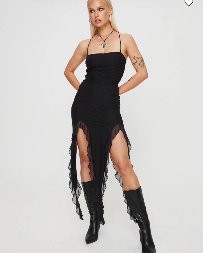 princess polly black dresses Princess Polly Black Long Sleeve Mesh Ruched Stretch Mini Bodycon Dres –  Brie main image 0