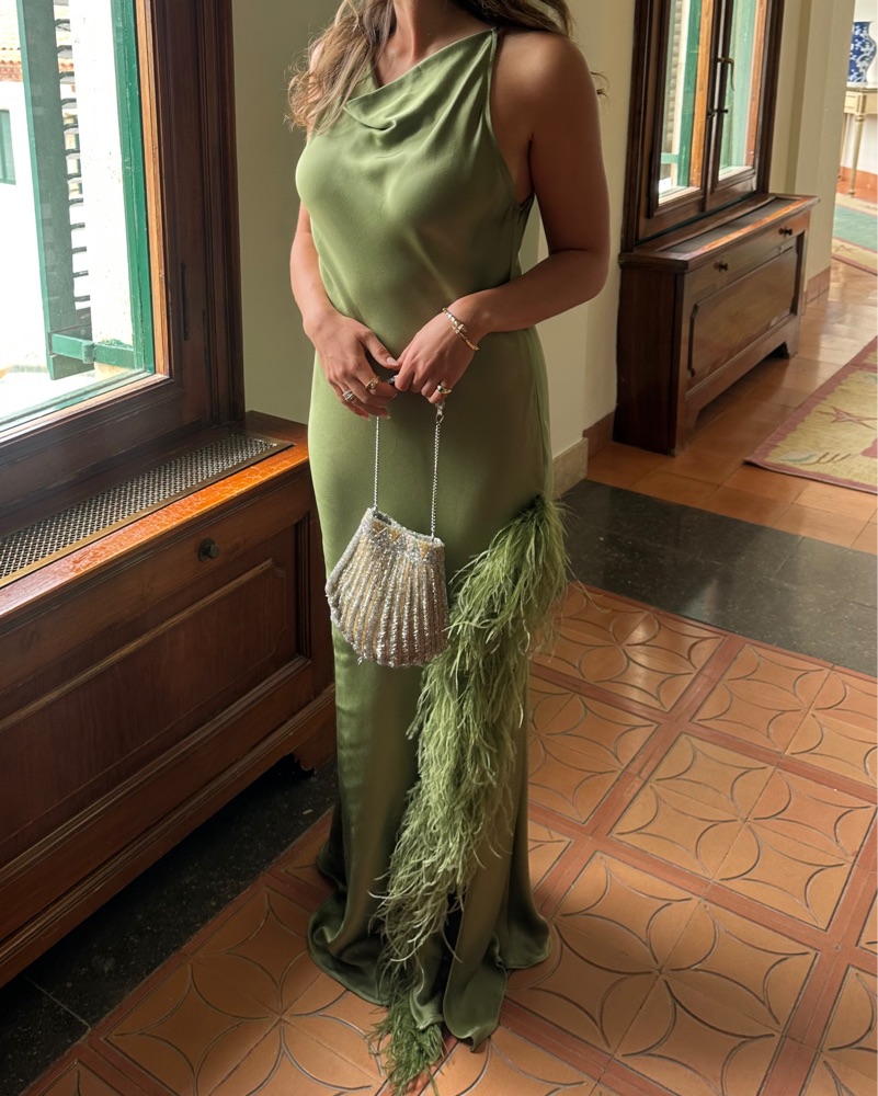 LaPointe Green Feather Gown by Lapointe - Pickle