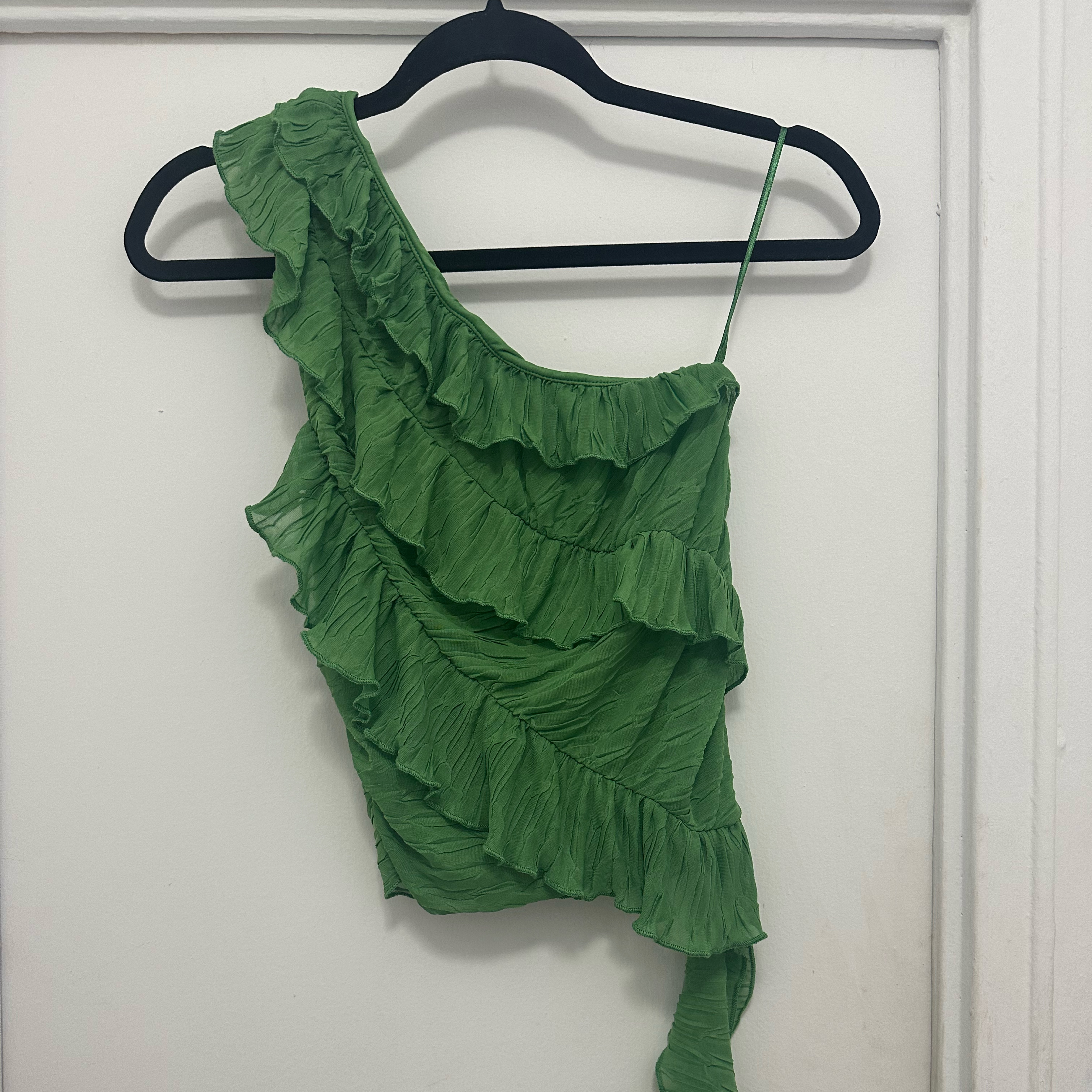 Green Asymmetrical Ruffle Top by Zara - Pickle