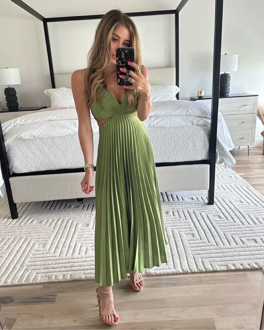 A&F Green Pleated Cut-Out Maxi Dress by Abercrombie and Fitch - Pickle
