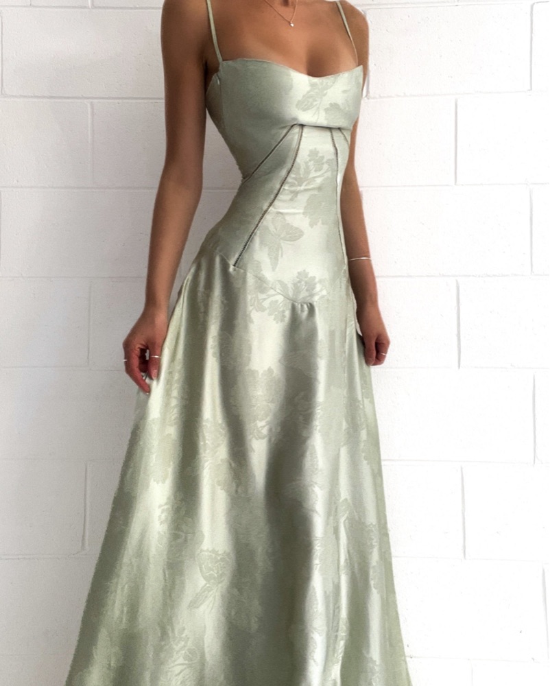 pistachio satin dress Satin Maxi Dress