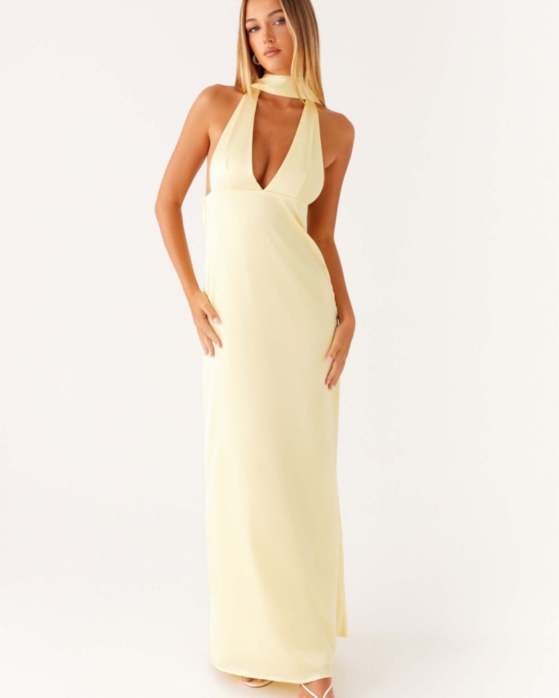 Alicia Satin Halter Maxi Dress by Peppermayo - Pickle