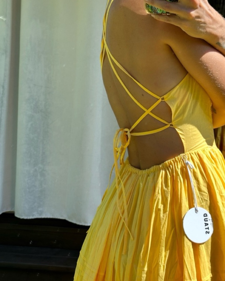 staud yellow maxi dress STAUD Brigitte Open-back Cotton Maxi Dress in Yellow