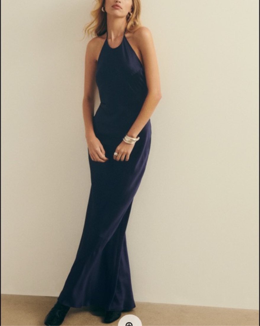 navy blue silk maxi dress Mint Velvet Blue Satin Halter Maxi Dress | Size 14 | Blue | Sleeveless main image 1