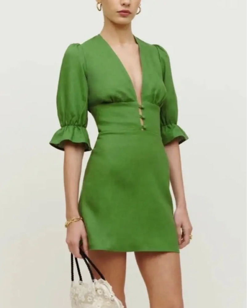 Reformation Green Linen Mini Dress by Reformation - Pickle