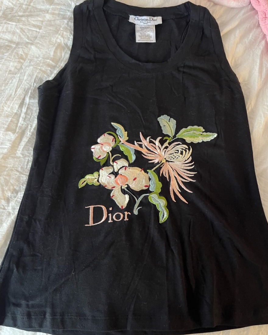 トップス Vintage Christian Dior tank AUTH VTG Christian Dior Flower Camo Rhinestone Logo 2 Tank