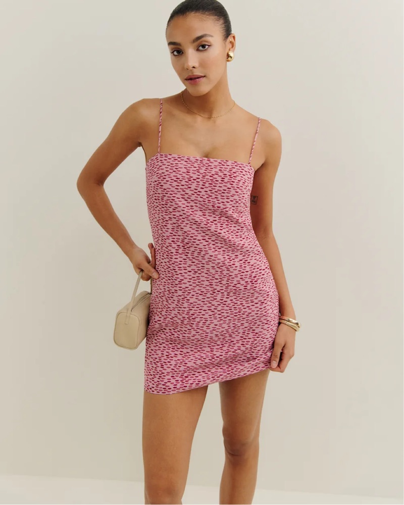 reformation pink leopard dress REFORMATION Pink Leopard Vivette Mini Dress - Small