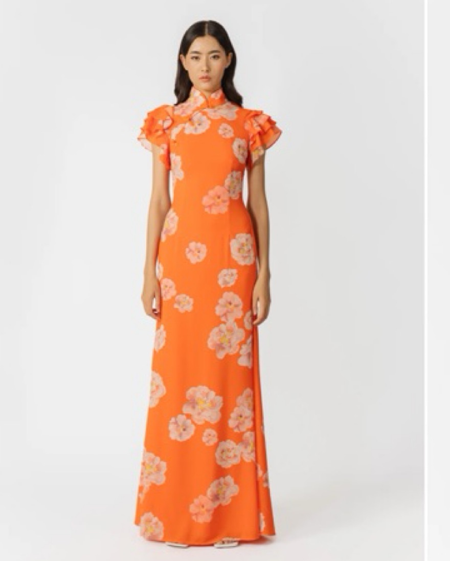 sau lee orange dress Sau Lee Livi Fire Orange Satin Pleated Halter Mini Dress  The Closet New  York