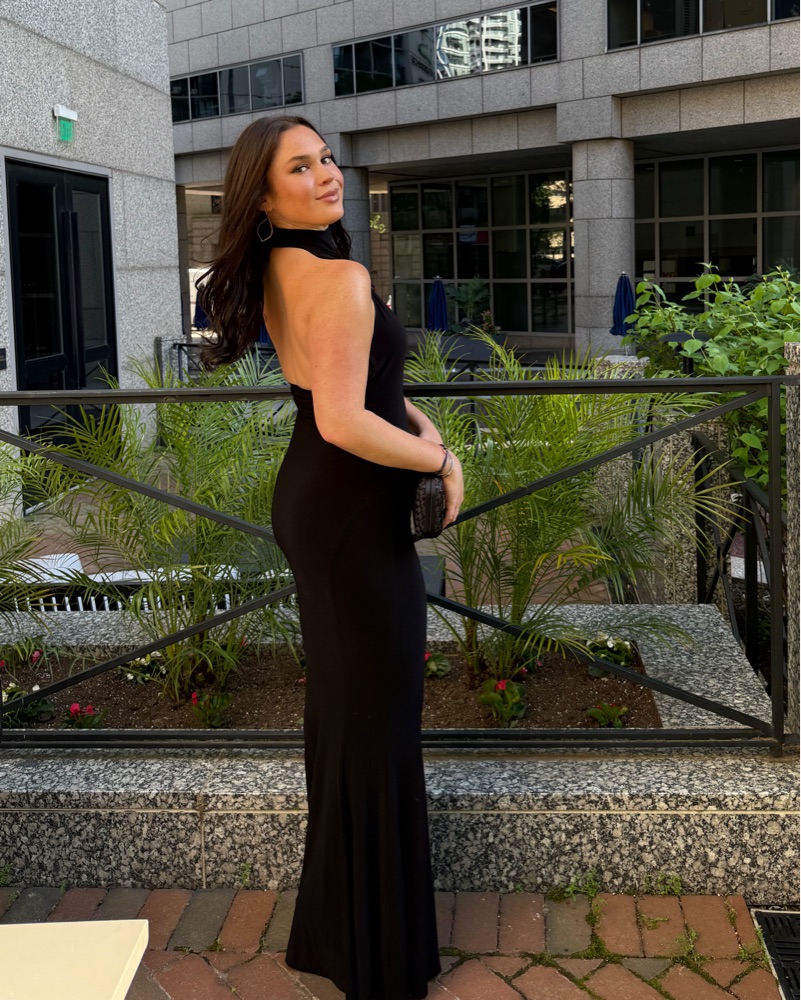 women's halter cocktail dress Women's Halter Neck Ruched Split Evening Dress