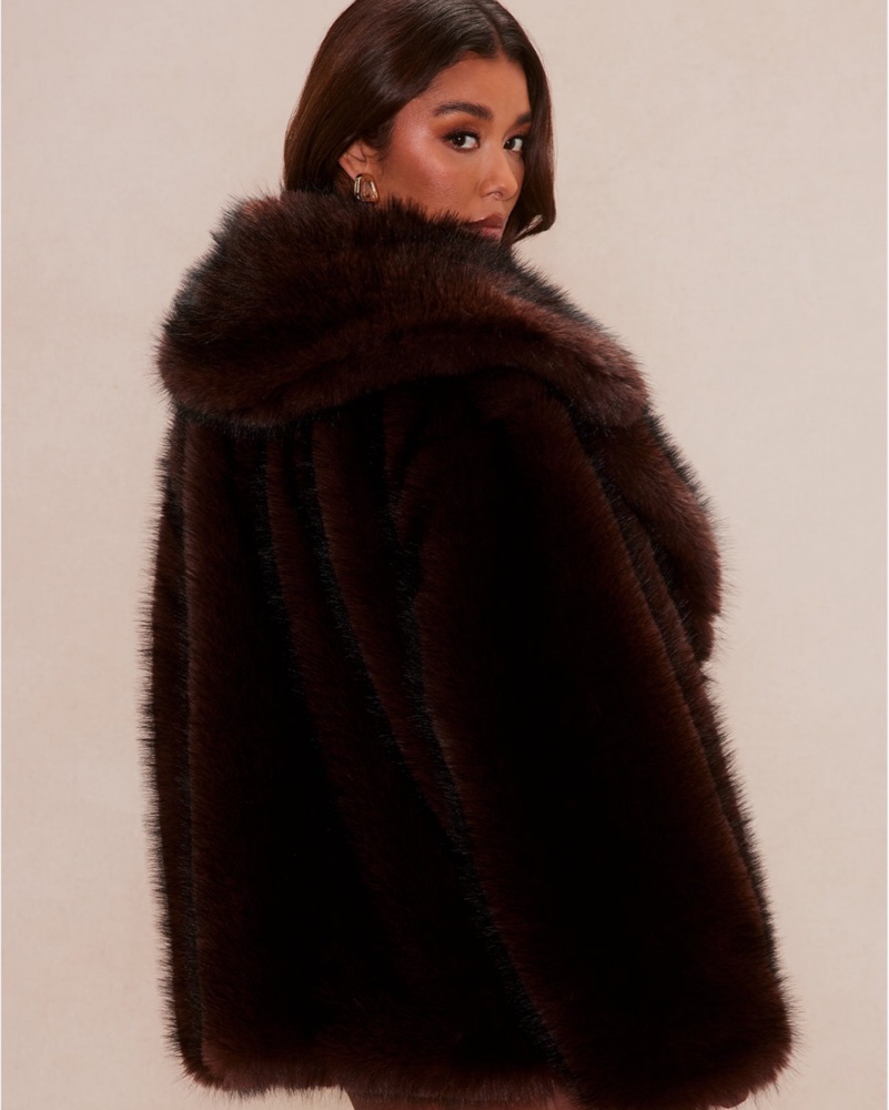 Brown Faux Fur Jacket by Fashion Nova - Pickle