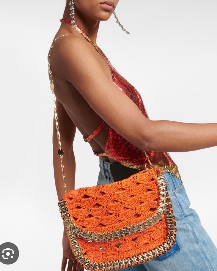 Paco Rabanne Orange Raffia Disk Bag by Paco Rabanne - Pickle