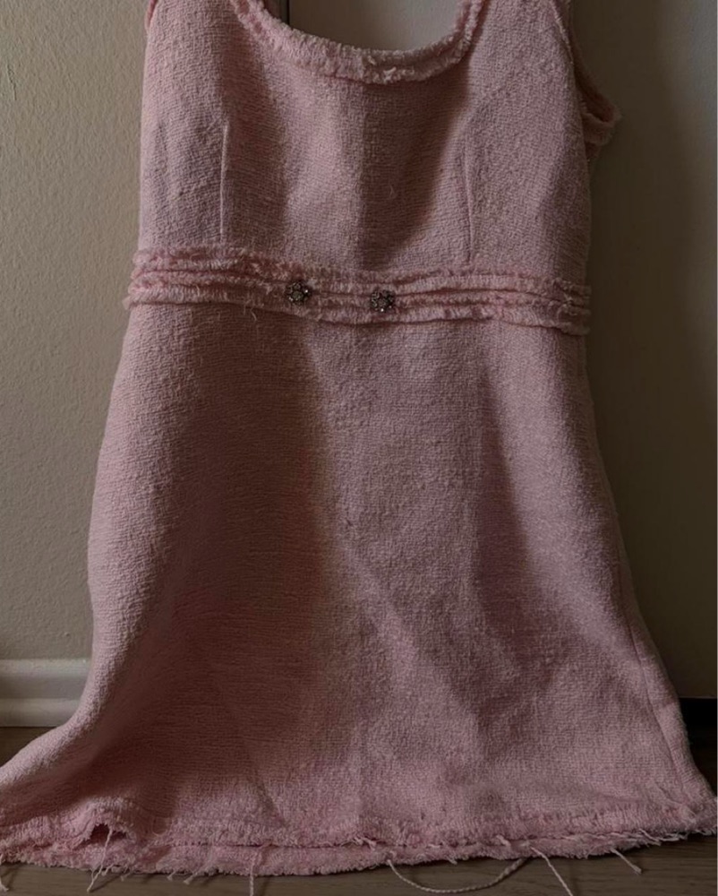 Zara Pink Tweed Frayed Dress by ZARA - Pickle